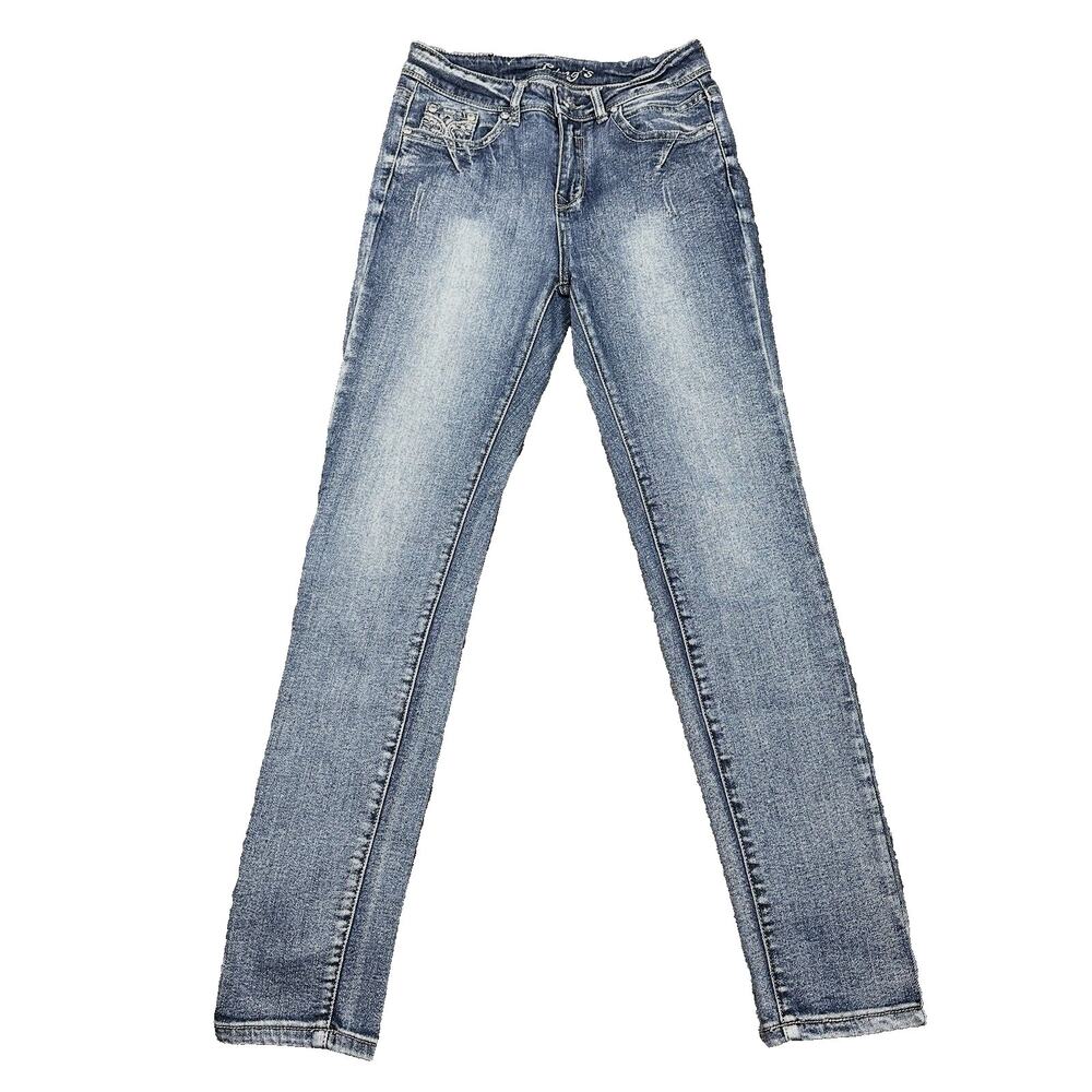 Lings Jeans Women Size 9 (28x28) Skinny Denim Blue straight embraided pockets
